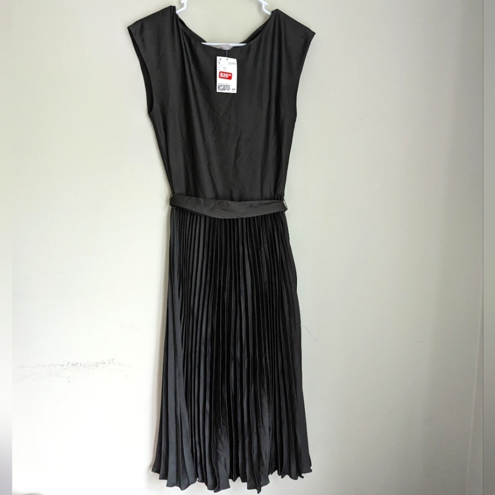 Nwt XXS H&M Dark Olive Green Midi Dress Zipper Side